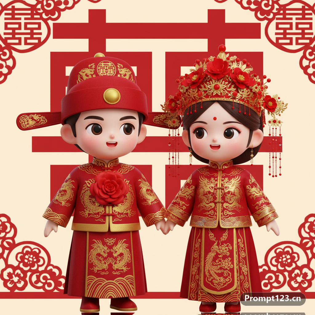 3D Q版中式婚礼图
